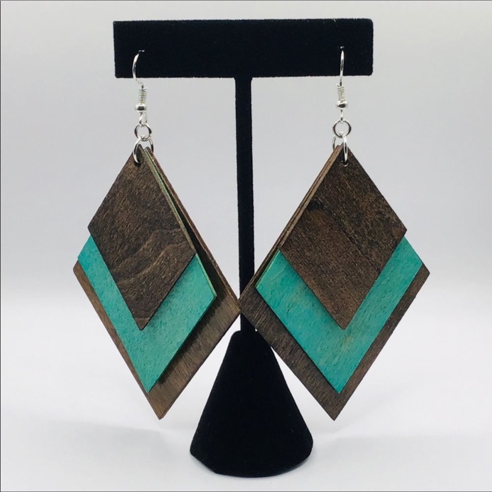 Grateful Times Earrings Wood Boho Retro Diamond